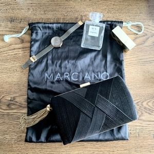 MARCIANO by Guess Black Gold Tassel Dome Clutch